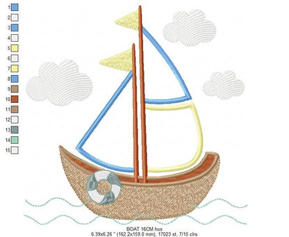 Boat embroidery designs - Sailboat embroidery design machine embroidery pattern - Nautical file instant download - Boat applique design boy