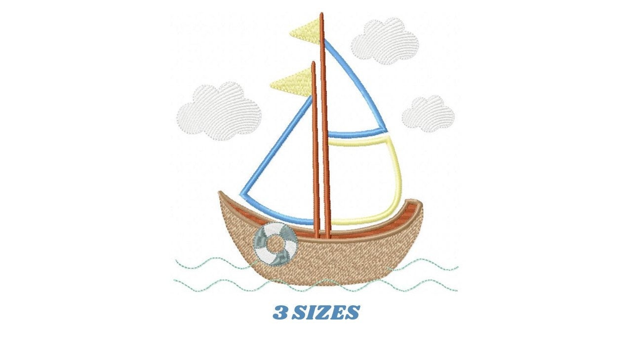 Boat embroidery designs - Sailboat embroidery design machine embroidery pattern - Nautical file instant download - Boat applique design boy