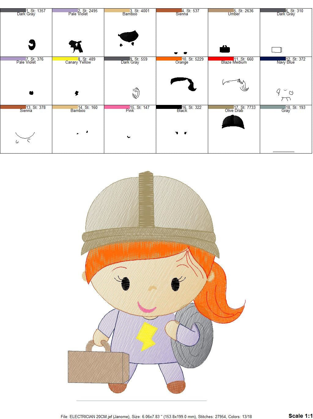 Electrician embroidery designs - Engineer embroidery design machine embroidery pattern - instant download - Profession embroidery file pes