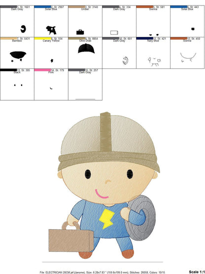 Electrician embroidery designs - Engineer embroidery design machine embroidery pattern - instant download - Work Profession embroidery file