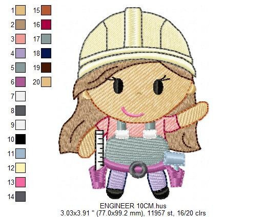 Woman Engineer embroidery designs - Woodworker girl embroidery design machine embroidery pattern - Job work Safety Helmet - instant download