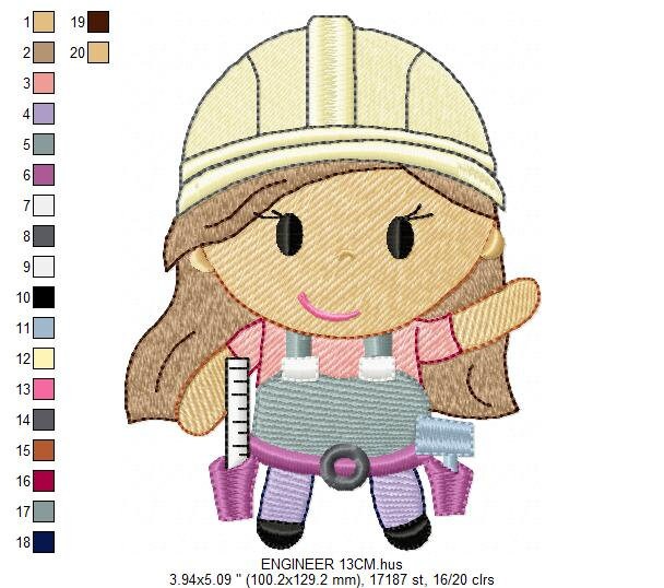 Woman Engineer embroidery designs - Woodworker girl embroidery design machine embroidery pattern - Job work Safety Helmet - instant download