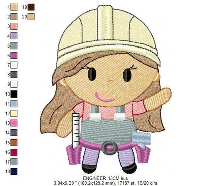 Woman Engineer embroidery designs - Woodworker girl embroidery design machine embroidery pattern - Job work Safety Helmet - instant download