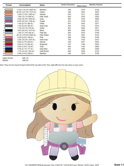 Woman Engineer embroidery designs - Woodworker girl embroidery design machine embroidery pattern - Job work Safety Helmet - instant download