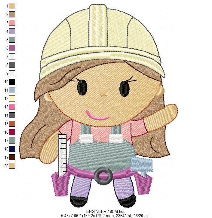 Woman Engineer embroidery designs - Woodworker girl embroidery design machine embroidery pattern - Job work Safety Helmet - instant download