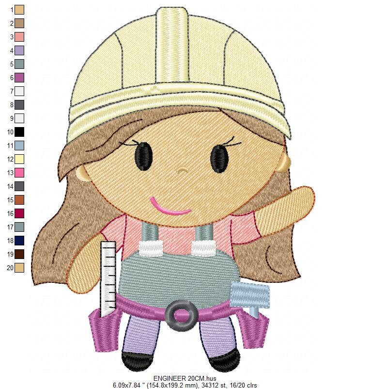 Woman Engineer embroidery designs - Woodworker girl embroidery design machine embroidery pattern - Job work Safety Helmet - instant download