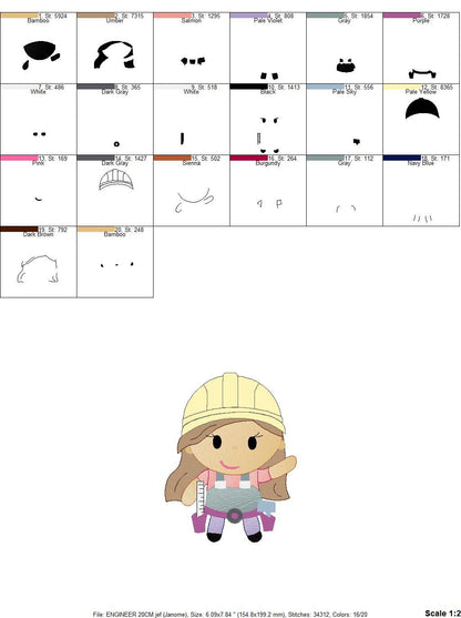 Woman Engineer embroidery designs - Woodworker girl embroidery design machine embroidery pattern - Job work Safety Helmet - instant download