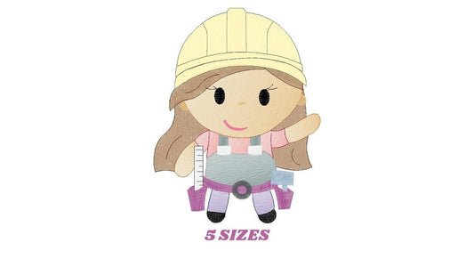 Woman Engineer embroidery designs - Woodworker girl embroidery design machine embroidery pattern - Job work Safety Helmet - instant download
