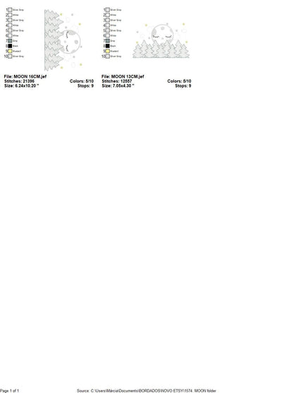 Moon embroidery design - Full Moon embroidery design machine embroidery pattern - Pine Forest embroidery file - night sky design pes jef vp3