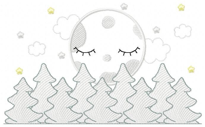 Moon embroidery design - Full Moon embroidery design machine embroidery pattern - Pine Forest embroidery file - night sky design pes jef vp3
