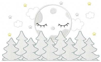 Moon embroidery design - Full Moon embroidery design machine embroidery pattern - Pine Forest embroidery file - night sky design pes jef vp3