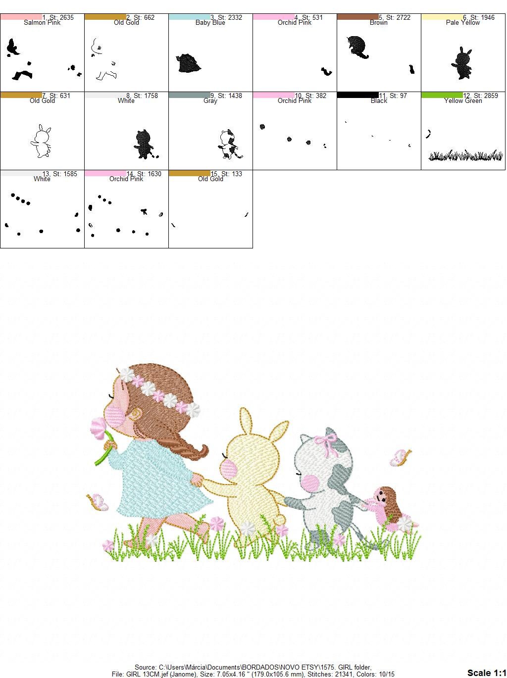 Girl with animals embroidery designs - Delicate Girl embroidery design machine embroidery pattern -  Rabbit and Cat spring garden pes jef Marcia Embroidery