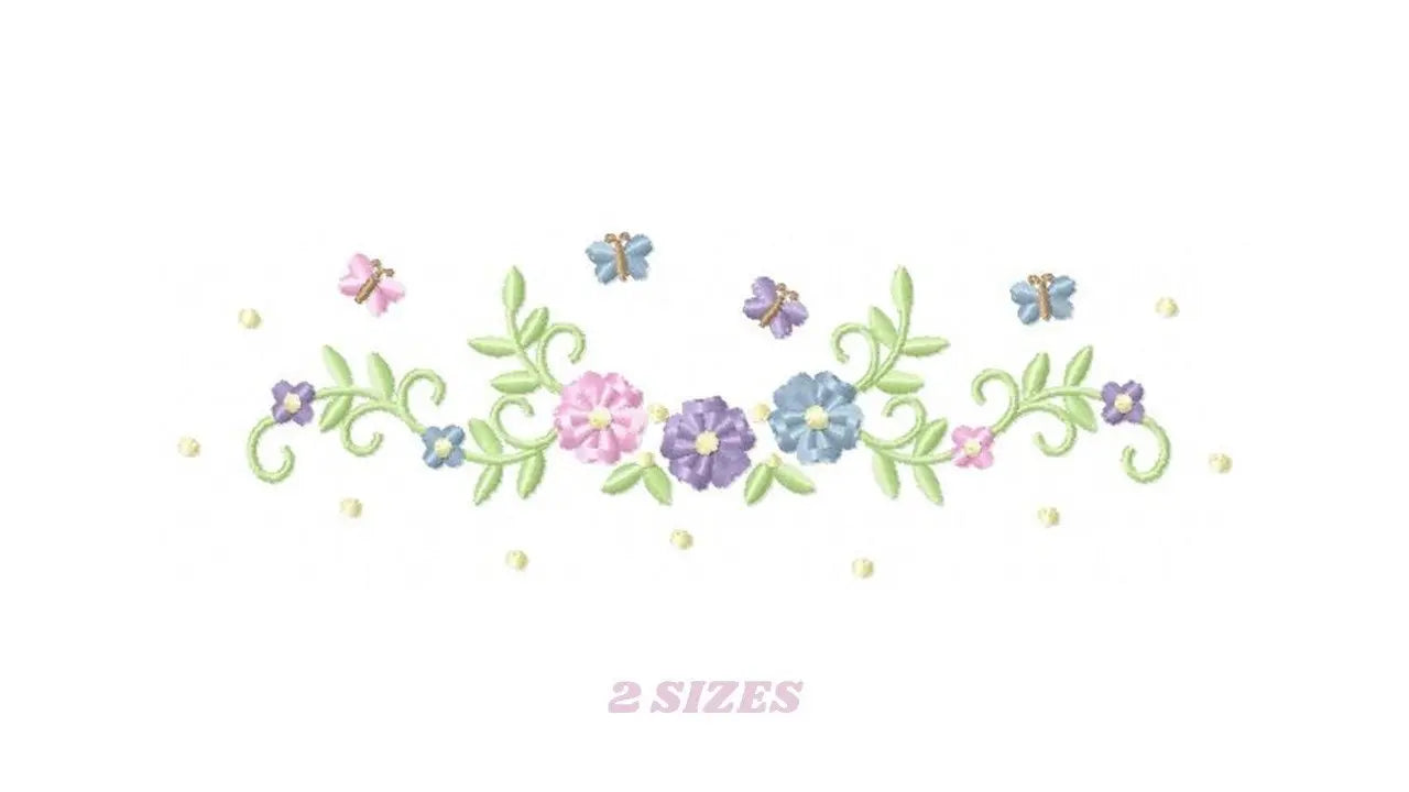 Flower Frame embroidery designs - Flower embroidery design machine embroidery pattern - Butterfly embroidery file - baby girl embroidery pes Marcia Embroidery