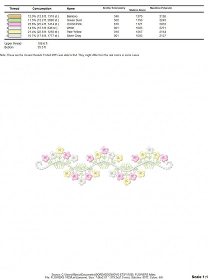 Flower Frame embroidery designs - Floral Divider machine embroidery pattern - Baby girl Kitchen towel file - Instant digital download pes