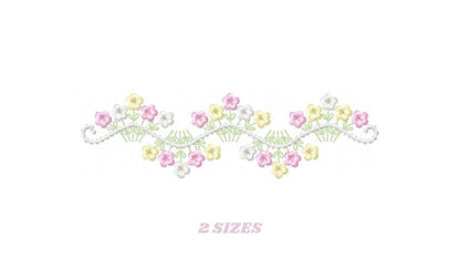 Flower Frame embroidery designs - Floral Divider machine embroidery pattern - Baby girl Kitchen towel file - Instant digital download pes