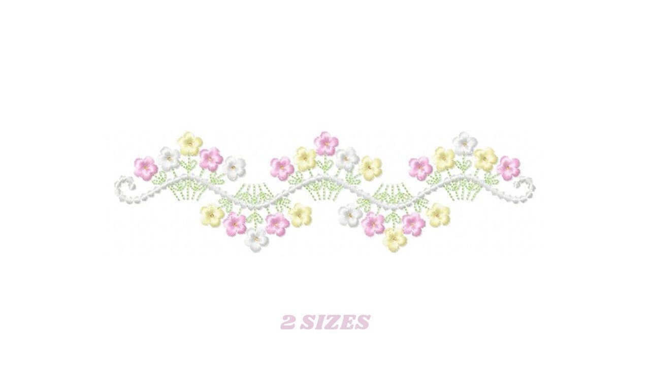 Flower Frame embroidery designs - Floral Divider machine embroidery pattern - Baby girl Kitchen towel file - Instant digital download pes
