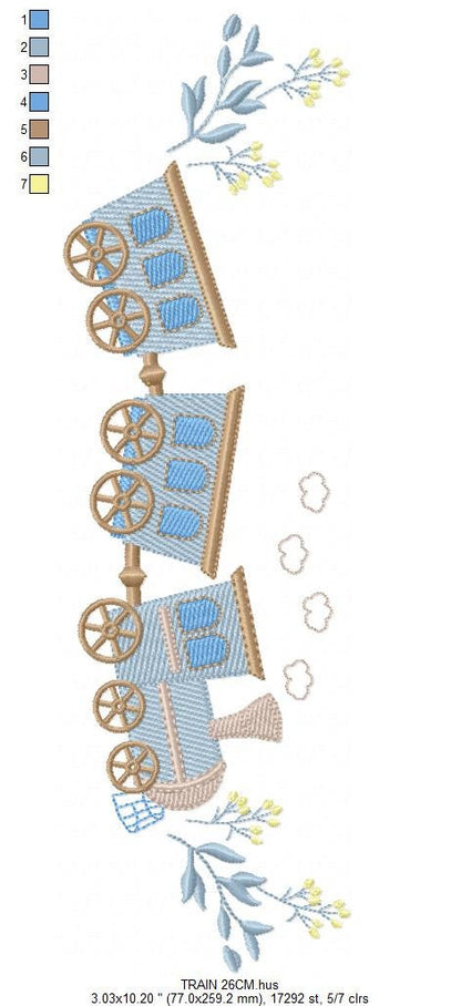 Train embroidery designs - Vehicle embroidery design machine embroidery pattern - boy embroidery file instant download - train with wagons