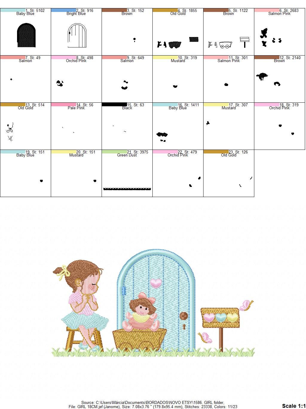 Baby girl embroidery designs - Toddler embroidery design machine embroidery pattern - Girl with toy spring garden - instant download pes jef