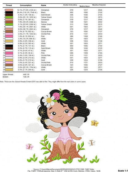 Fairy embroidery designs - Baby girl with black curly hair machine embroidery pattern - Fantasy Pixie file - Instant digital download pes Marcia Embroidery