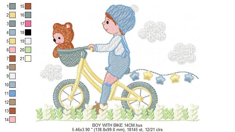 Boy with bike embroidery designs - Baby Boy embroidery design machine embroidery pattern -  instant download Bicycle cyclist Biker kid toy