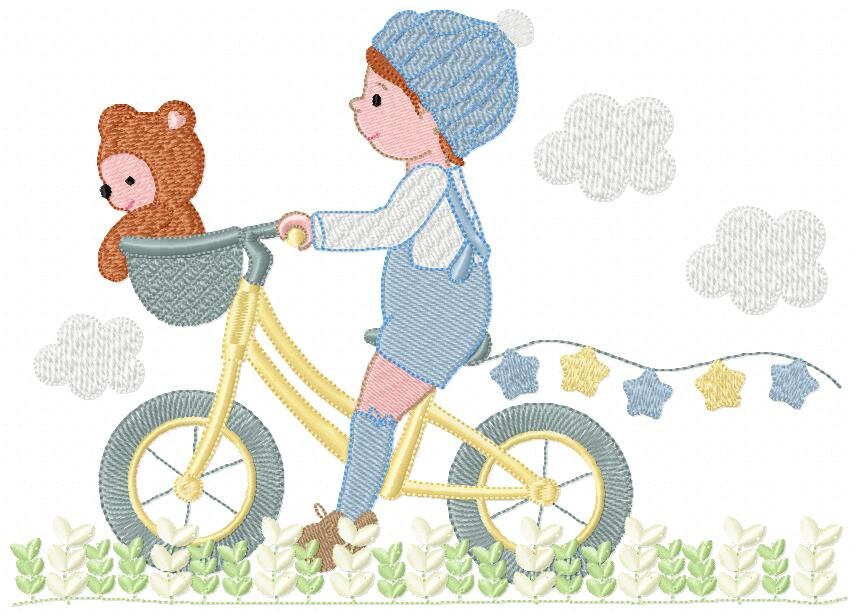 Boy with bike embroidery designs - Baby Boy embroidery design machine embroidery pattern -  instant download Bicycle cyclist Biker kid toy