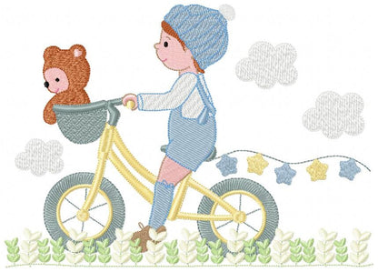 Boy with bike embroidery designs - Baby Boy embroidery design machine embroidery pattern -  instant download Bicycle cyclist Biker kid toy