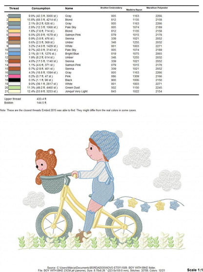 Boy with bike embroidery designs - Baby Boy embroidery design machine embroidery pattern -  instant download Bicycle cyclist Biker kid toy