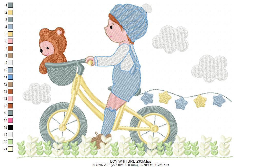 Boy with bike embroidery designs - Baby Boy embroidery design machine embroidery pattern -  instant download Bicycle cyclist Biker kid toy