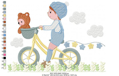 Boy with bike embroidery designs - Baby Boy embroidery design machine embroidery pattern -  instant download Bicycle cyclist Biker kid toy