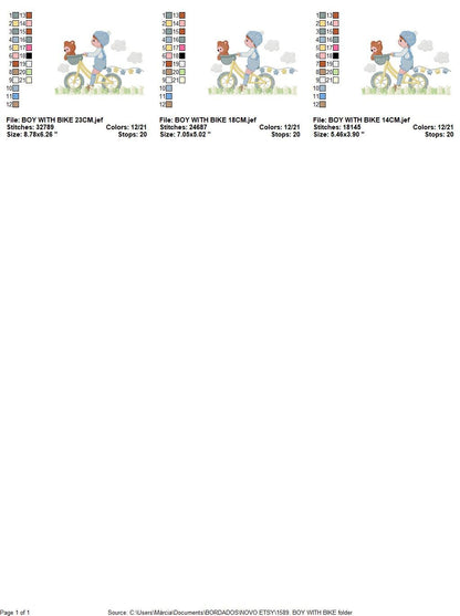 Boy with bike embroidery designs - Baby Boy embroidery design machine embroidery pattern -  instant download Bicycle cyclist Biker kid toy