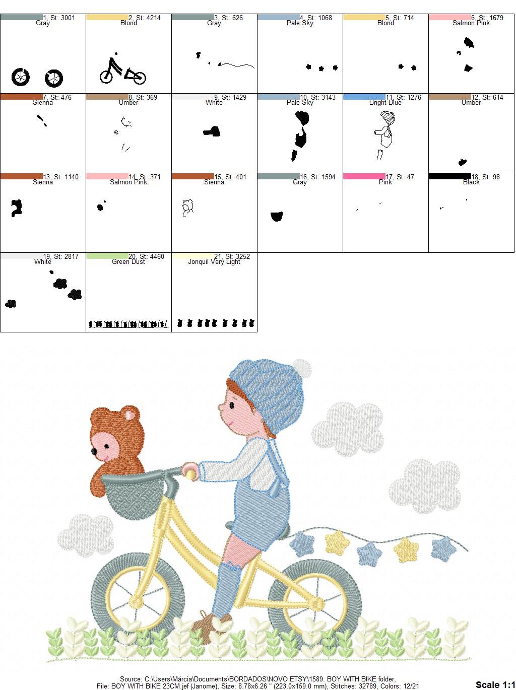 Boy with bike embroidery designs - Baby Boy embroidery design machine embroidery pattern -  instant download Bicycle cyclist Biker kid toy