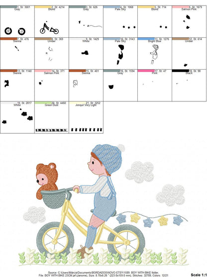 Boy with bike embroidery designs - Baby Boy embroidery design machine embroidery pattern -  instant download Bicycle cyclist Biker kid toy