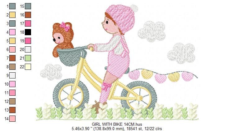 Girl with bike embroidery designs - Girl with bear embroidery design machine embroidery pattern - Cyclist Bicycle flowers - instant download Marcia Embroidery