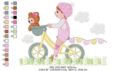 Girl with bike embroidery designs - Girl with bear embroidery design machine embroidery pattern - Cyclist Bicycle flowers - instant download Marcia Embroidery