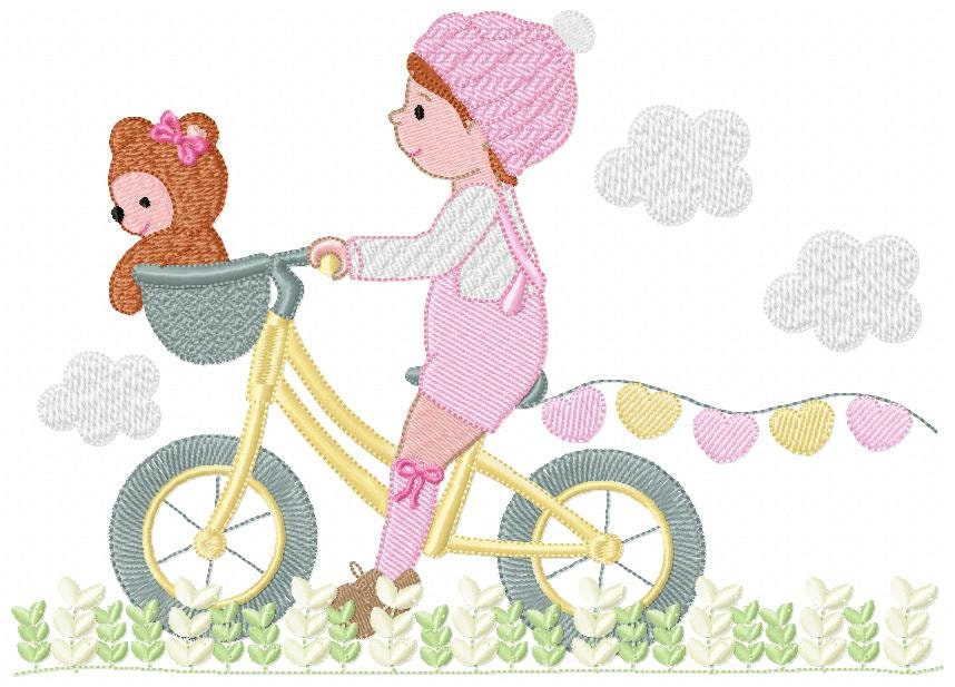 Girl with bike embroidery designs - Girl with bear embroidery design machine embroidery pattern - Cyclist Bicycle flowers - instant download Marcia Embroidery
