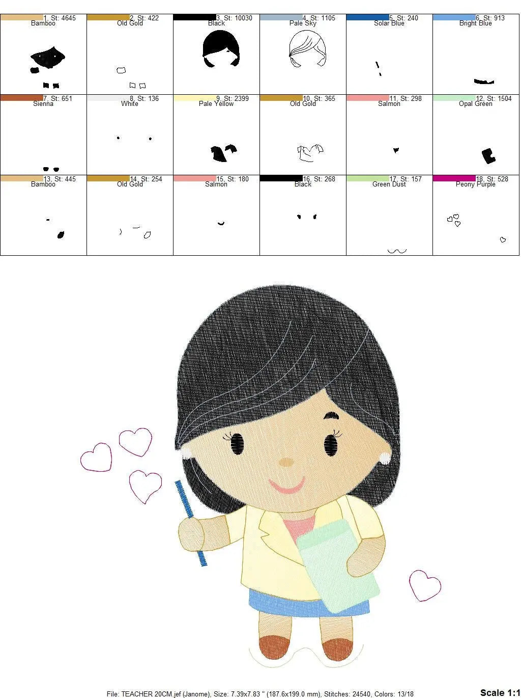 Teacher embroidery designs - Professor embroidery design machine embroidery pattern - instant download - Tutor embroidery file School class Marcia Embroidery