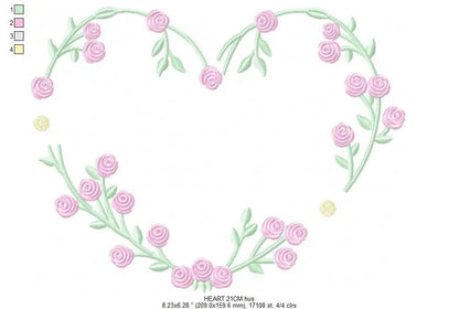 Heart with roses embroidery designs - Flower embroidery design machine embroidery pattern - Monogram Frame embroidery file - pes jef vip vp3 Marcia Embroidery