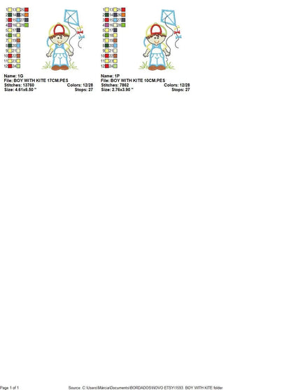 Kite embroidery designs - Boy embroidery design machine embroidery pattern - Children embroidery file - instant download jef pes vip vp3 hus Marcia Embroidery