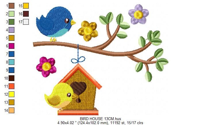 Bird embroidery designs - Bird House embroidery design machine embroidery pattern - instant download bird applique design - girl embroidery