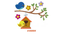 Cargar imagen en el visor de la galería, Bird embroidery designs - Bird House embroidery design machine embroidery pattern - instant download bird applique design - girl embroidery
