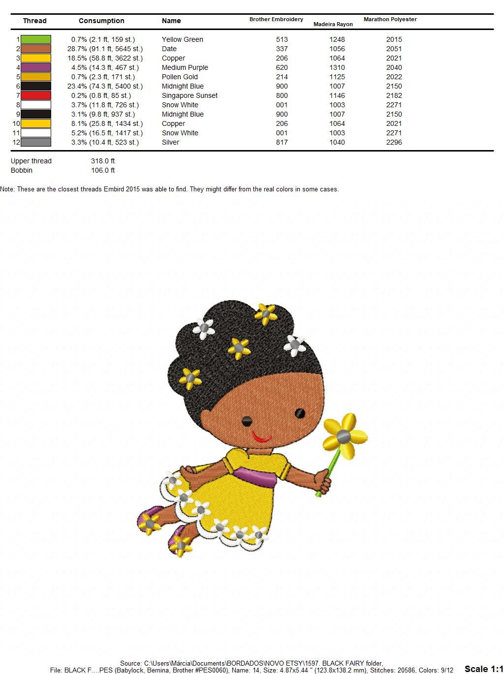 Fairy embroidery designs - Baby girl embroidery design machine embroidery pattern - Fantasy Pixie embroidery file - Curly black hair girl Marcia Embroidery
