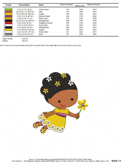 Fairy embroidery designs - Baby girl embroidery design machine embroidery pattern - Fantasy Pixie embroidery file - Curly black hair girl Marcia Embroidery