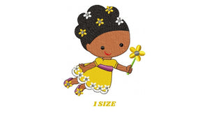 Fairy embroidery designs - Baby girl embroidery design machine embroidery pattern - Fantasy Pixie embroidery file - Curly black hair girl