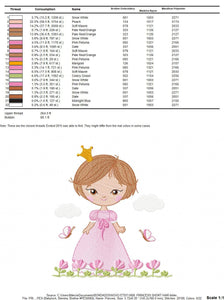 Princess embroidery designs - Baby girl embroidery design machine embroidery pattern - Girl with flowers  and short hair embroidery file pes