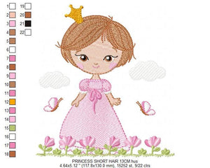 Princess embroidery designs - Baby girl embroidery design machine embroidery pattern - Girl with flowers  and short hair embroidery file pes