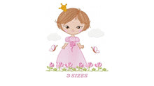 Charger l&#39;image dans la galerie, Princess embroidery designs - Baby girl embroidery design machine embroidery pattern - Girl with flowers  and short hair embroidery file pes
