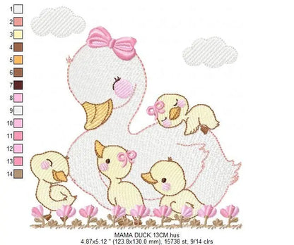 Mama Duck embroidery design - Baby girl embroidery designs machine embroidery pattern - animal embroidery file - duck flowers download Marcia Embroidery