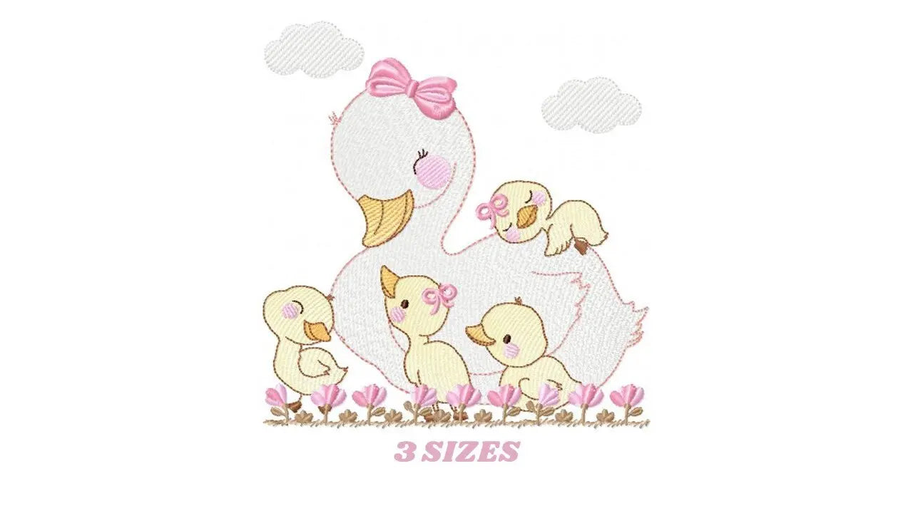 Mama Duck embroidery design - Baby girl embroidery designs machine embroidery pattern - animal embroidery file - duck flowers download Marcia Embroidery