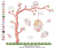 Cargar imagen en el visor de la galería, Bird embroidery designs - Bird House embroidery design machine embroidery pattern - instant download bird applique design - girl embroidery
