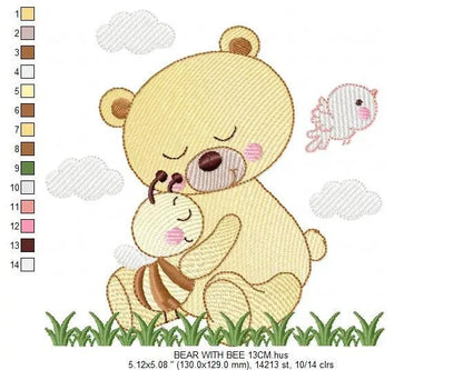 Bear embroidery designs - Baby girl embroidery design machine embroidery pattern - Bear with bee embroidery file - instant download file Marcia Embroidery